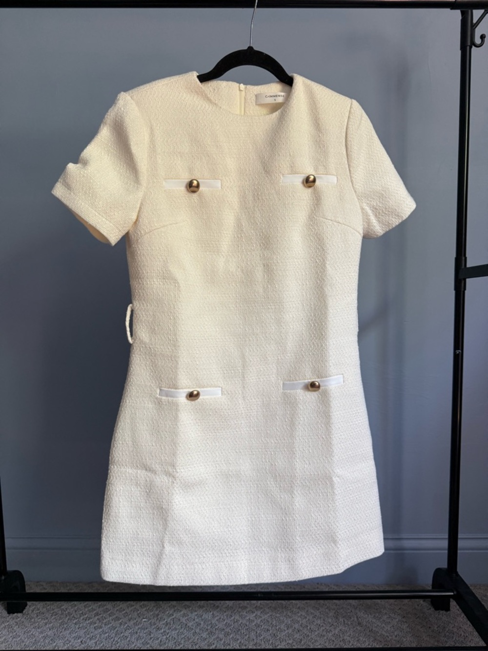 NWT Commense Cream Short Sleeve A-Line Dress with Gold Buttons *missing belt* - Picture 6 of 10